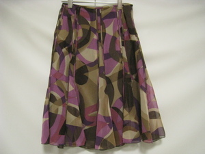 FRAGILE Fragile bottoms skirt fringe knee height purple × pink × Brown × beige purple tea size 34 total pattern side fastener 