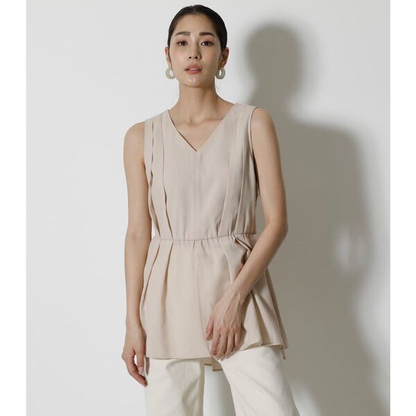 【AZUL BY MOUSSY】バックリボンペプラムトップス/ベージュ ノースリーブ トップス ノースリーブカットソー カジュアル