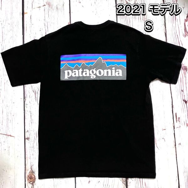 patagoniaブラックP-6ロゴTシャツ黒S(JPN-M程)パタゴニアBLK