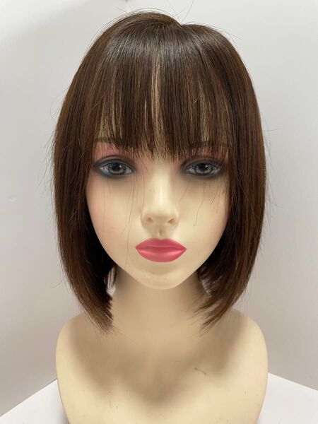 フルウィッグ人毛ウィッグ医療ウィッグボブストレート広い人工皮膚 ブラウン
