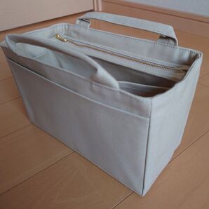 ハンドメイド 帆布の持ち手付きバッグインバッグ ボトルホルダー付き