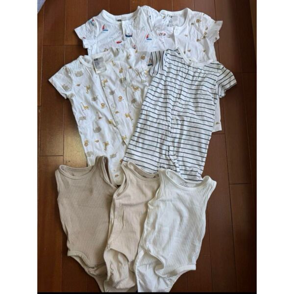 H&M 半袖 ロンパース ノースリーブ リブ ボディースーツ セット 夏服 70 タンクトップ ベビー 男の子