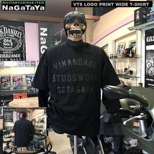 Vin&Age/ヴィン&エイジ オールドスクール ロゴプリント ワイド Tシャツ TYPE VT5 ブラック XLサイズ BIKERウェア