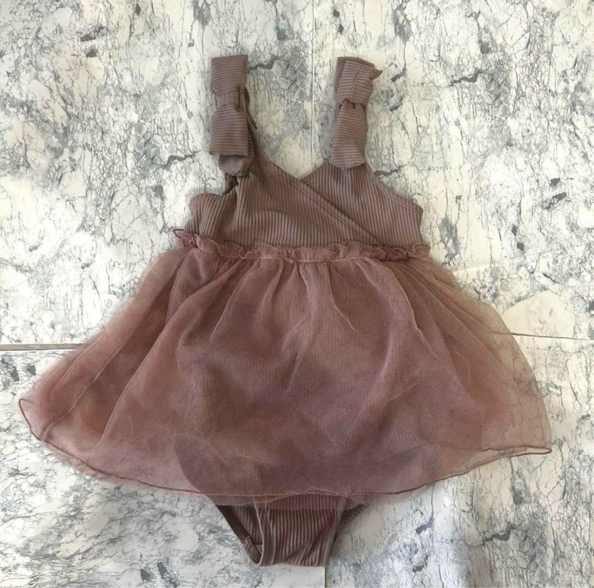 【110cm】女の子　水着　チュール　くすみピンク