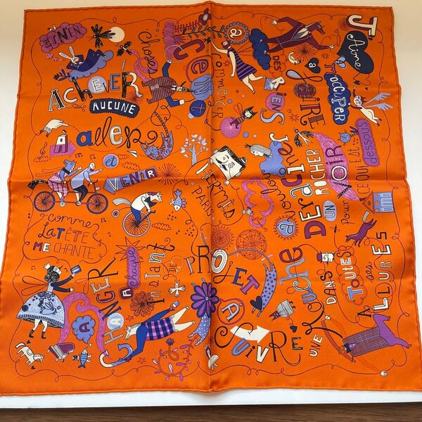 希少 美品 HERMES エルメス シルク スカーフ カレ うさぎ オレンジ
