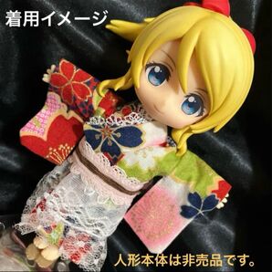 【ハンドメイド】ねんどろいどどーるサイズ和服 浴衣着物+帯 /レッド系