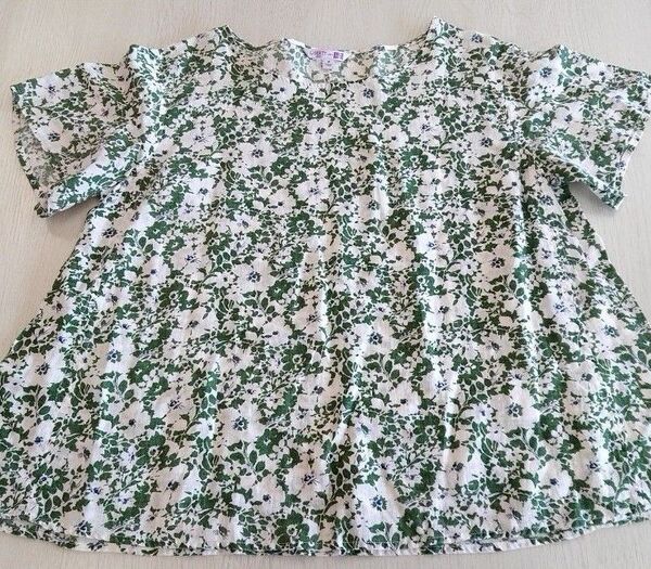ユニクロ リバティ コラボ ブラウス 花柄 グリーン M リネン 麻100% シャツ27日まで価格