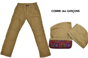 K-1578★COMME des GARCONS HOMME コムデギャルソン オム HQ-P048★日本製 ベージュ 裏地総柄 スリムなストレートパンツ Ｓ