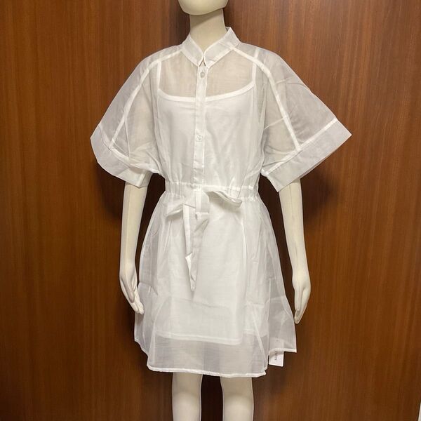 ホワイト シャツスタイル ワンピース インナー付 新品