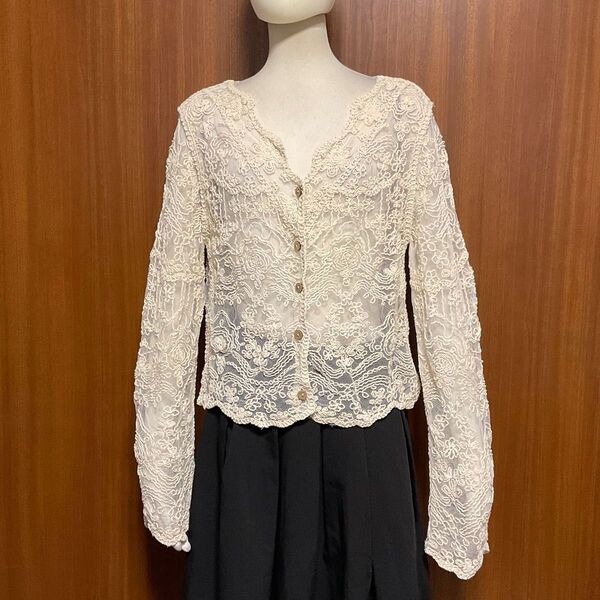 透かし編み レースカーディガン オフホワイト 新品