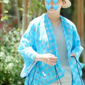 売り切り価格【新品未使用品】撮影の為、開封★sou・sou 麻 透かし格子織(こうしおり) きさらぎ 短丈/新橋色