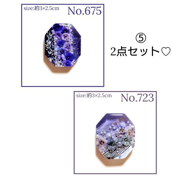 ⑤ ハンドメイド レジン ヘアゴム ポニーフック ペンダントトップ キーホルダー マグネット ピンバッジ お得な2点セット カスミ