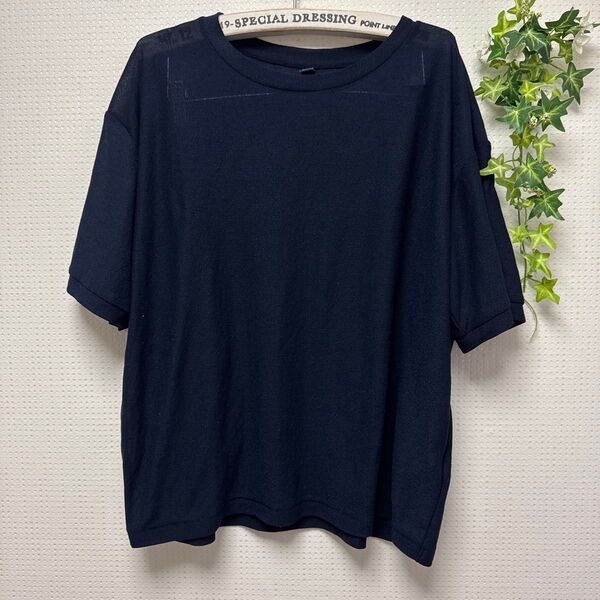 UNIQLO ユニクロ Lサイズ ネイビー シアークルーネックT メッシュT