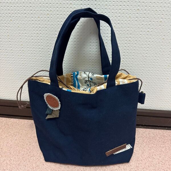 ハンドメイド ドローストリングエコバッグ ランチバッグ ランチトート お弁当入れ