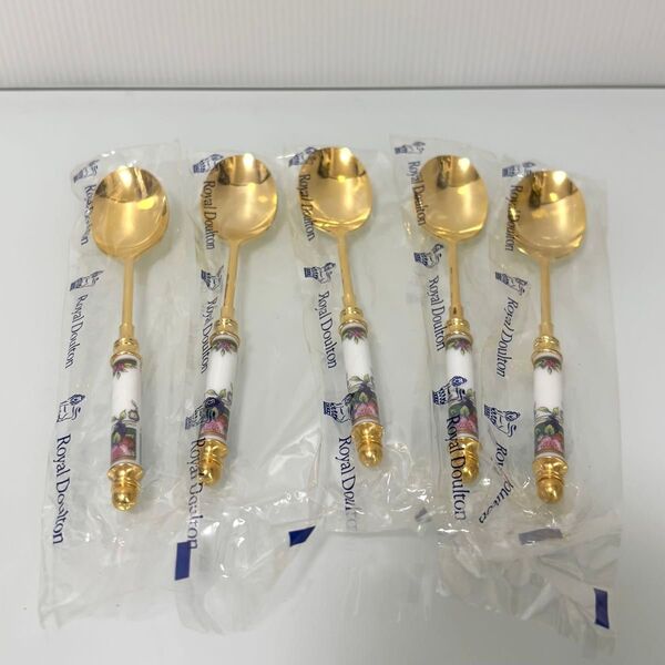 Royal Doulton ロイヤルドルトン スプーン 5本セット 未使用品 ティースプーン ゴールド