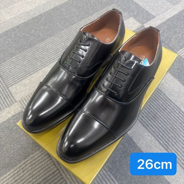 【新品】防滑仕様靴底1210BL/26cm 入学式 就活 通勤 ビジネスシューズ 黒 冠婚葬祭 内羽根ストレートチップ