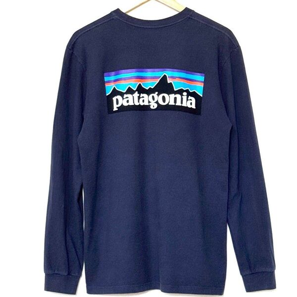 Patagonia★パタゴニア P6ロゴ ロング Tシャツ ロンT ネイビー M