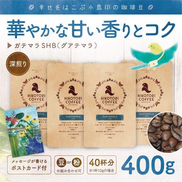 【珈琲豆100g×4】ガテマラ/グアテマラSHB 深煎り 自家焙煎コーヒー豆400g
