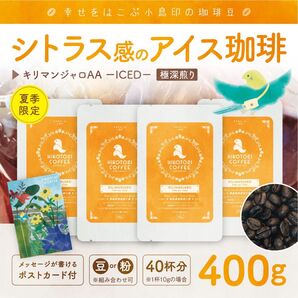 【アイスコーヒー豆100g×4】アイスキリマンジャロAA 極深煎り 自家焙煎