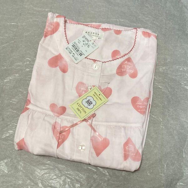 新品☆ナルエー かわいい半袖パジャマ Wガーゼ M〜L☆ハート ピンク