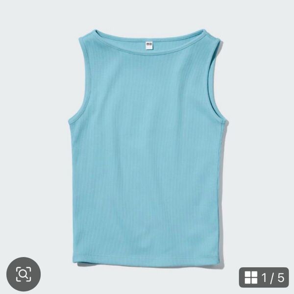 UNIQLO ユニクロ レディース ノースリーブ ボートネックT リブ ブルー 水色 L タンクトップ
