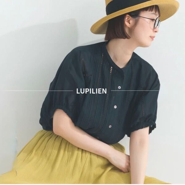 Lupilien ルピリアン 92*80コットンボイル ピンタック&ハシゴレース ドルマン ブラウス インド綿 ブラック ゆったり