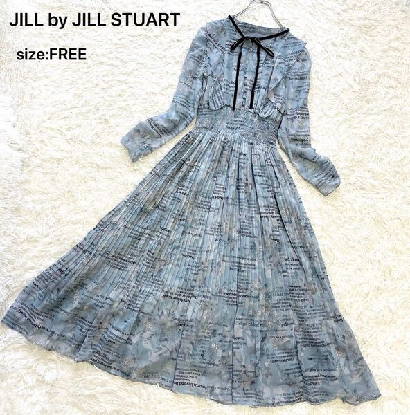 【美品】JILL by JILL STUART ジルバイジルスチュアート メッセージフラワープリントワンピース ブルー