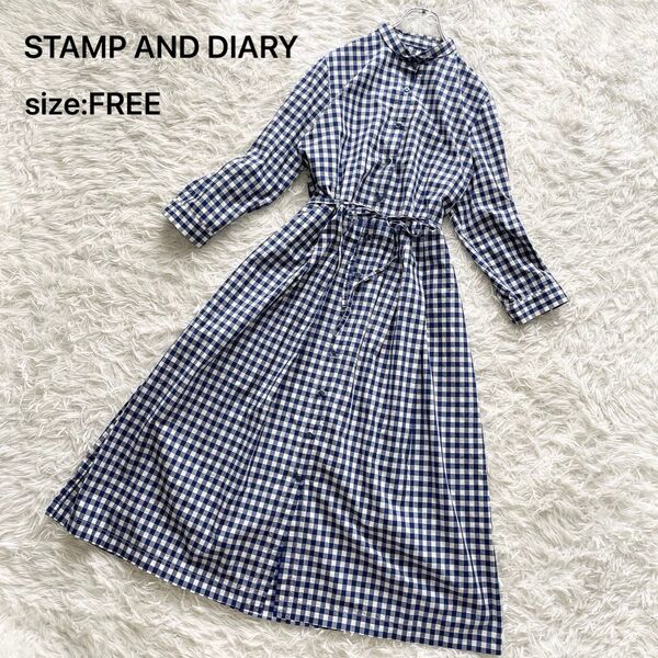 STAMP AND DIARY スタンプアンドダイアリー ロングシャツワンピース ギンガムチェック ブルー