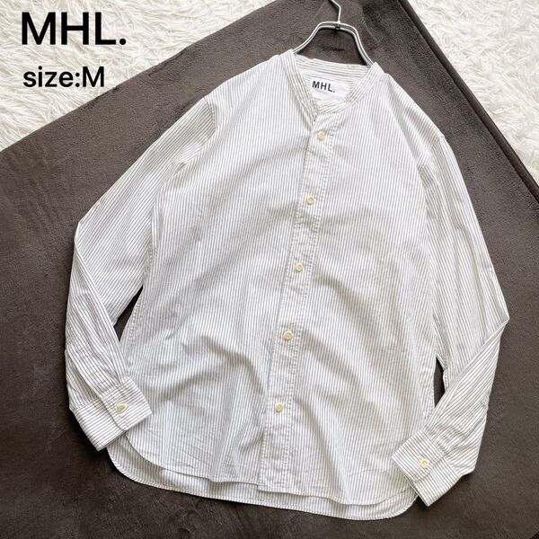 MHL. エムエイチエル マーガレットハウエル 長袖バンドカラーシャツ コットン ストライプ M