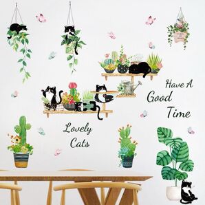 ウォールステッカー 剥がせる 壁紙 北欧 おしゃれ インテリア 模様替え 子供部屋 リビング 猫 ねこ サボテン 植物