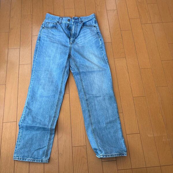 GU ワイドストレートジーンズ アイスブルー S ジーンズ デニムパンツ ジーパン ハイウエスト コットンデニム