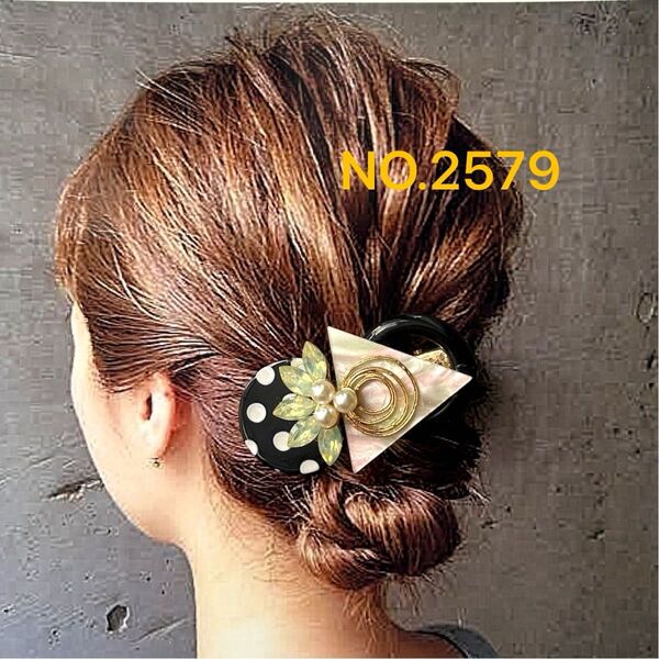 NO.2579 ヘアクリップ ハンドメイド ヘアアクセサリー ドット パールビジュー 高見えデザイン 髪飾り 卒業式 ゴールド