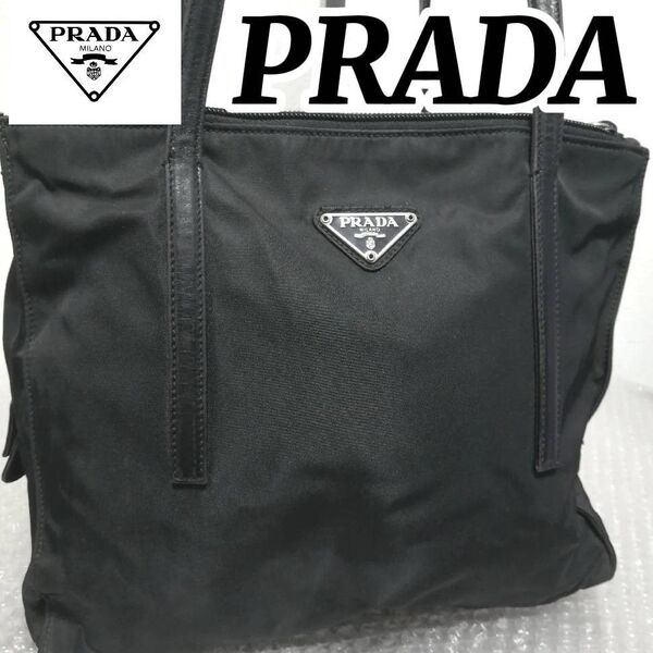 まもなく終了 新出品3日間限定SALE【美品】PRADA プラダ ナイロン トートバッグ ブラック 三角ロゴ 肩掛け 黒