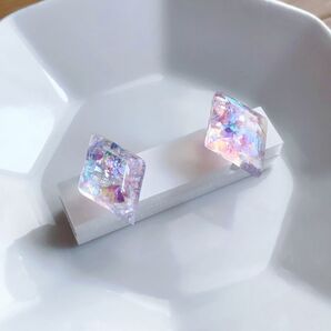 菱形 ダイヤ型 レジン イヤリング 樹脂イヤリング 透け感 透明感 夏