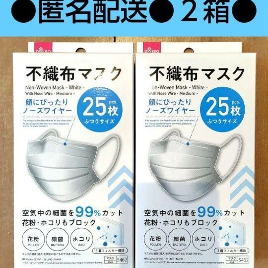 不織布マスク 2箱 白色 普通サイズ 花粉症 立体マスク 3Dマスク ダイソー ②