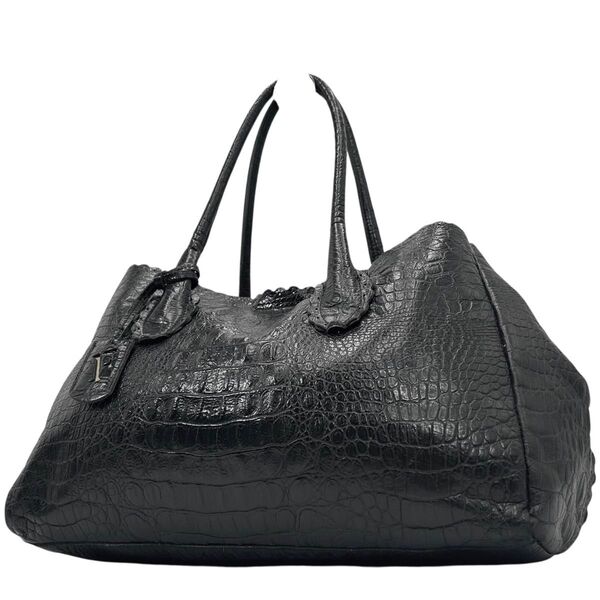 FURLA フルラ トートバッグ クロコ型押し レザー 黒 A4収納◎ 肩掛け◎