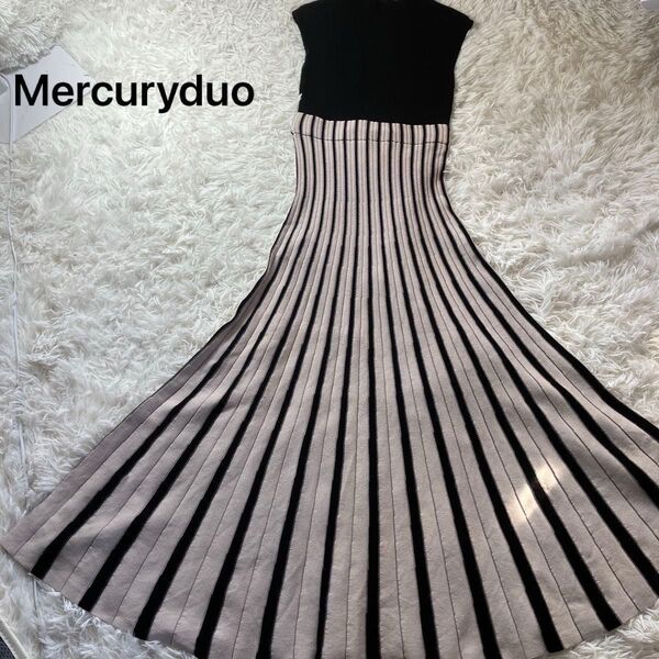 MERCURYDUO マーキュリーデュオ チェンジリブ配色ニットワンピース ドッキングワンピース ノースリーブ ロングワンピース