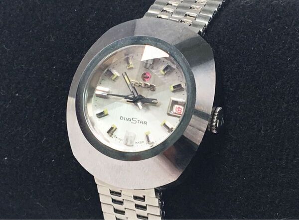 稼動品 RADO ラドー DIASTAR 自動巻き カットガラス 赤字デイト 純正ブレス ヴィンテージ シルバー 腕時計 美品