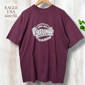 US 古着 Tシャツ XLサイズ EAGLE USA バーガンディ
