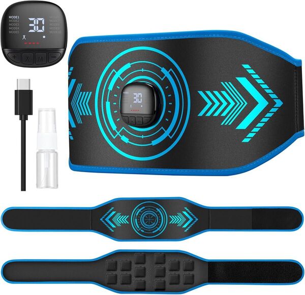 大特価!EMS 腹筋ベルト【腹筋強化最適解・消費カロリーリアルタイム表示】10モード×30レベル 30分タイマー 14枚3D伝導布