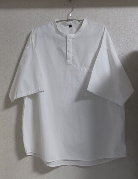 MUJI 無印 メンズ 涼感ヘンリーネック半袖布帛Tシャツ 白 バンドカラー