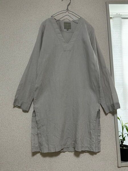 リベコ リネン グレージュ Vネック 長袖チュニック S