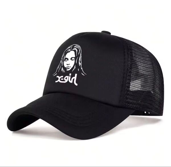 メッシュ キャップ 帽子 野球帽 黒 ユニセックス ブラック アメカジ プリント ストリートヒップホップ HIPHOP ベース