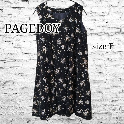 美品 PAGEBOY ページボーイ リバティノースリーブワンピース 花柄 総柄 ブラック