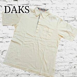 DAKS ダックス 半袖ポロシャツ ロゴ刺繍 チェック イエロー 薄手 綿100%