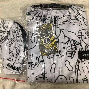 未使用 KEMALOCE 猫柄セット 長袖サイクルジャージ+サイクルキャップ ホワイト Lサイズ/帽子はフリーサイズ