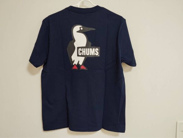 新品チャムスCHUMS 半袖TシャツMサイズBooby Logoブービーロゴ半袖カットソーメンズバックプリントネイビー