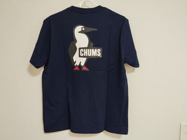 新品チャムスCHUMS 半袖TシャツMサイズBooby Logoブービーロゴ半袖カットソーメンズバックプリントネイビー