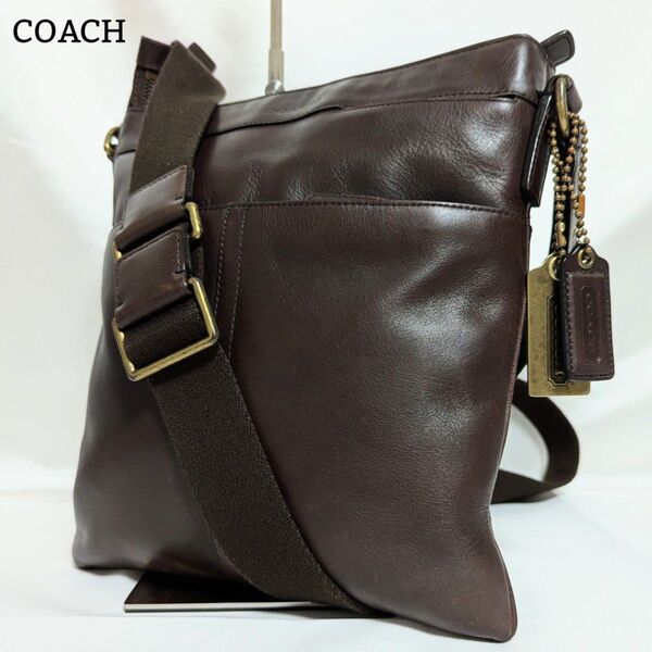 良品◎COACH ショルダーバッグ 70710 サコッシュ ポシェット チャーム 本革 レザー 通勤 通学 B5可能 ブラウン 茶