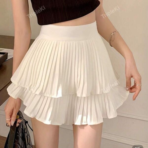 SHEIN ホワイト フレアスカート 二重フリル